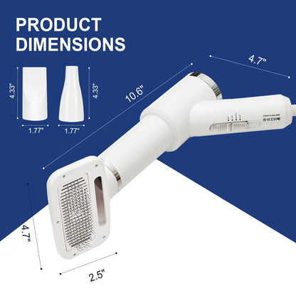 Portable Dog Hair Dryer With Brush - 300W, 3 Heat Settings, Professional, Overheat Protection For Small Medium Pets