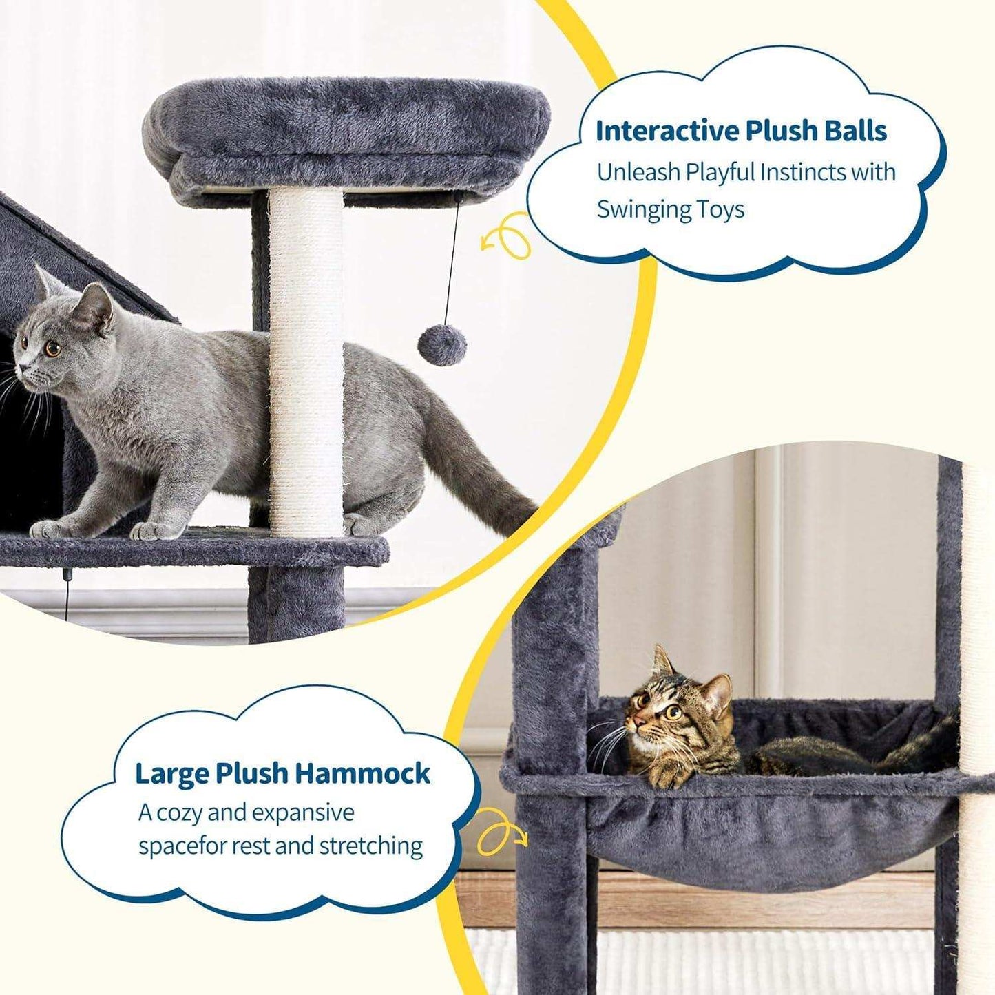 60 Inch Multi-Level Cat Tree For Indoor Cats With Plush Hammock - Purrfect Pet Haven