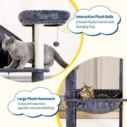 60 Inch Multi-Level Cat Tree For Indoor Cats With Plush Hammock - Purrfect Pet Haven