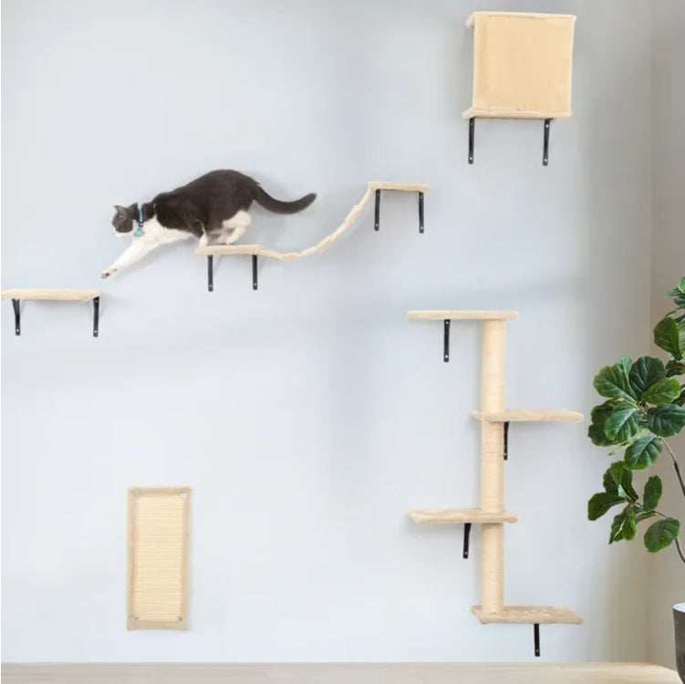 5 Pcs Wall Mounted Cat Climber Set  Floating Cat Shelves And Perches  Cat Activity Tree With Scratching Posts  Modern Cat Furniture - Purrfect Pet Haven