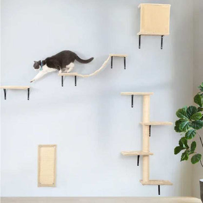 5 Pcs Wall Mounted Cat Climber Set  Floating Cat Shelves And Perches  Cat Activity Tree With Scratching Posts  Modern Cat Furniture - Purrfect Pet Haven