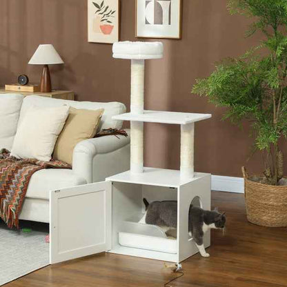 Cat Tree Litter Box Enclosure - 3-Tier Climbing Tower Combo