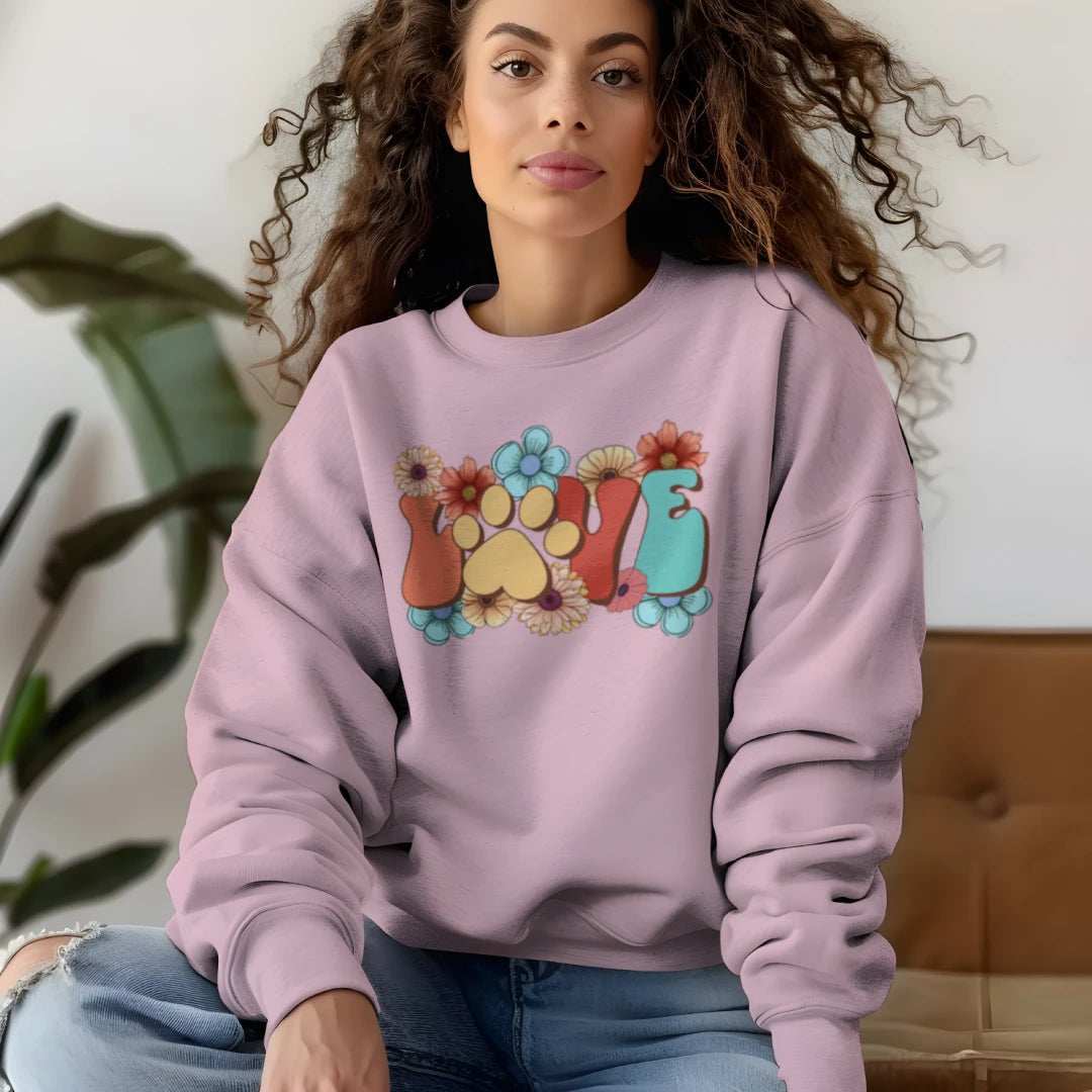 Love Paw Print Crewneck - Floral Pet Lover Sweatshirt - Purrfect Pet Haven