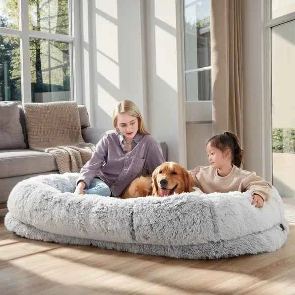 Human Dog Bed, Large Size Fits You And Pets, Washable Faux Fur Dog Bed For People Doze Off, Napping Orthopedic Dog Bed, Present Plump Pillow, Blanket, Strap