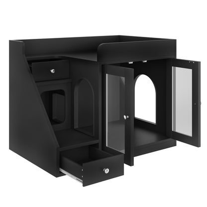 Cat Litter Box Enclosure - Light And Two Storage Drawers
