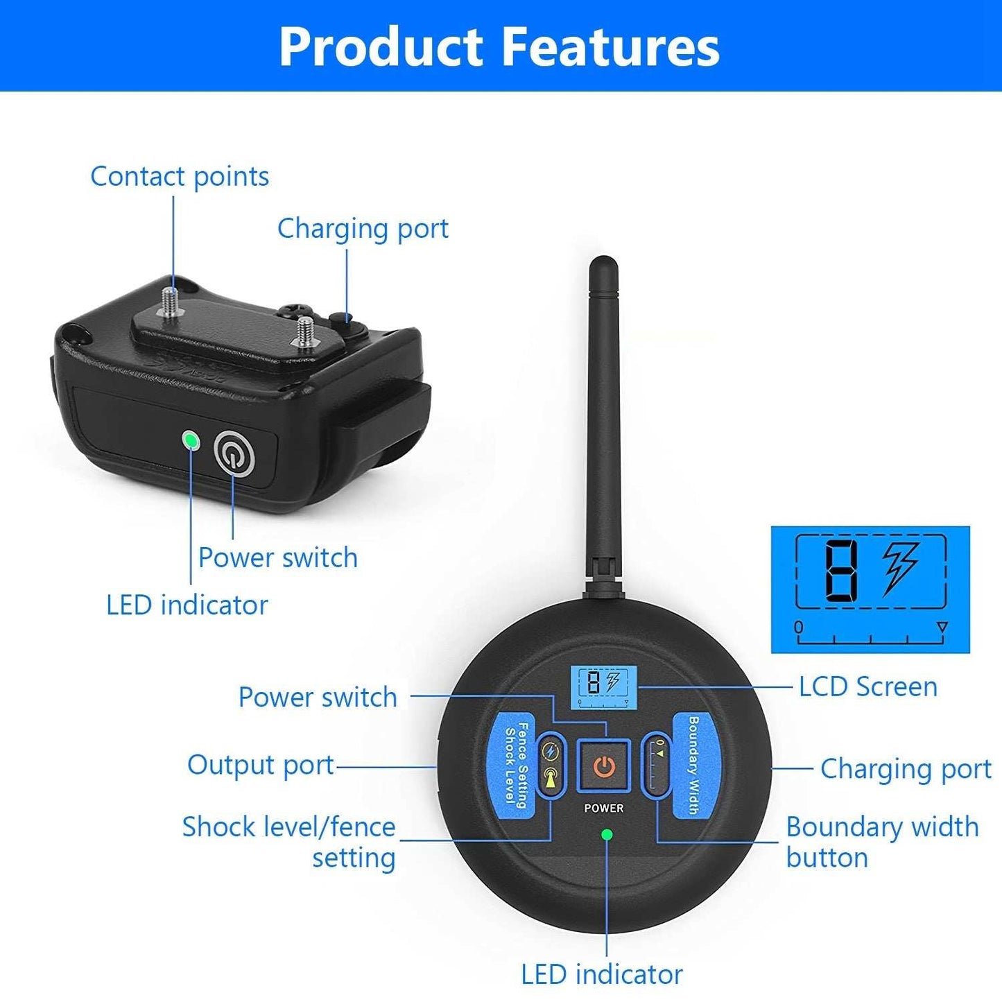 Wireless Electric Dog Fence Pet Shock Boundary Containment System Electric Training Collar For Small Medium Large Dogs - Purrfect Pet Haven