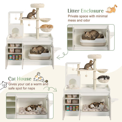 Cat Tree With Litter Enclosure - Hammocks And Storage