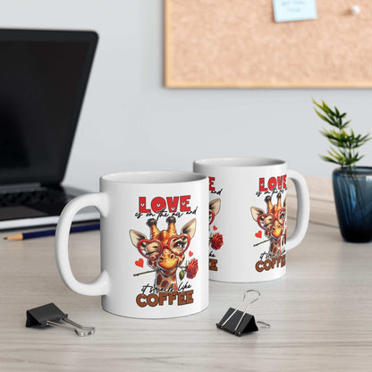Love & Coffee Ceramic Mug - Cute Giraffe Design, 11oz/15oz | Purrfect Pet Haven