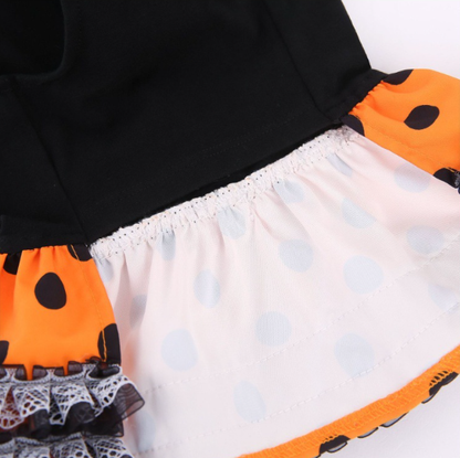 Dog Halloween Dress - Polka Dot Skirt And Spiderweb Lace