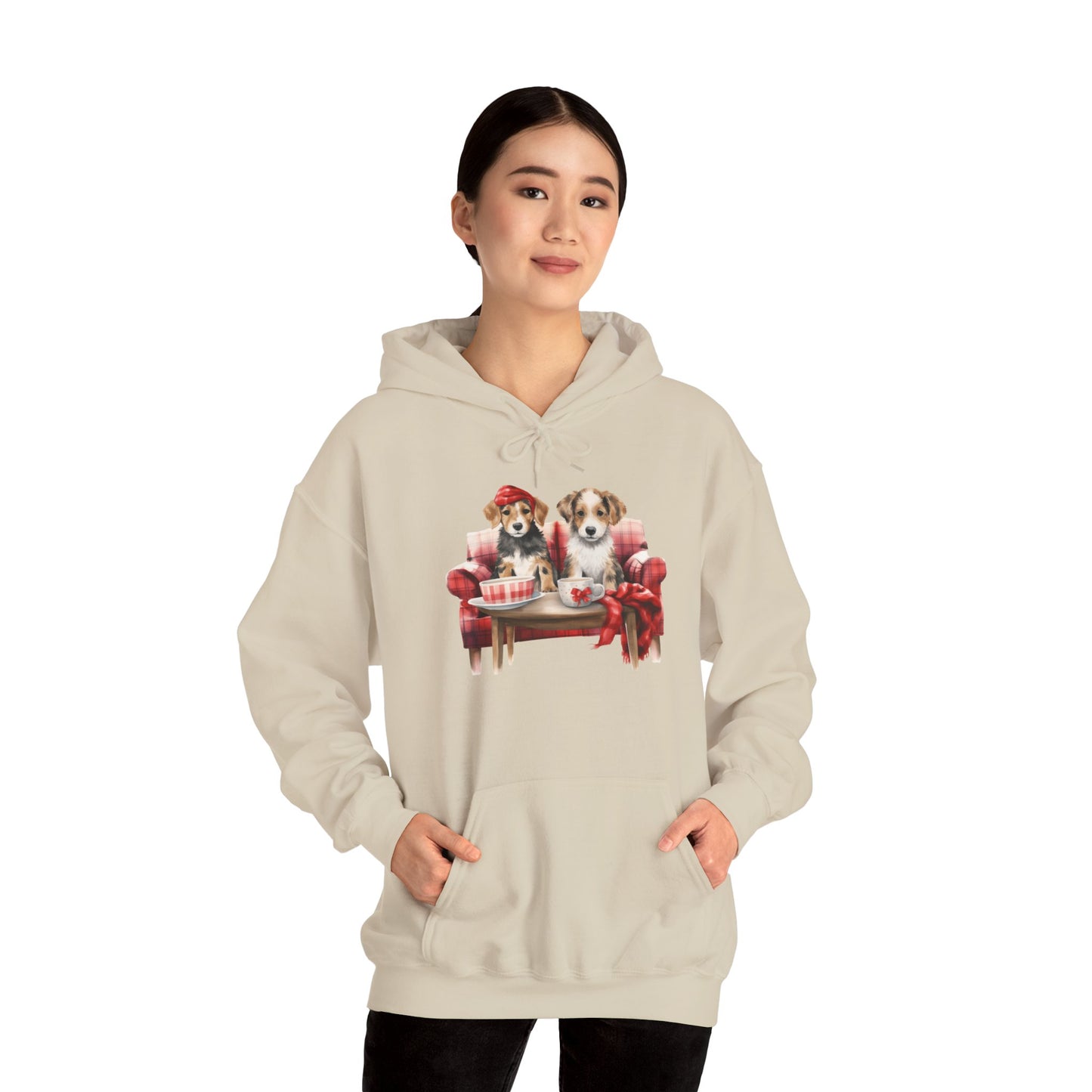 Christmas Hoodie - Festive Puppies on Sofa Design - Purrfect Pet Haven