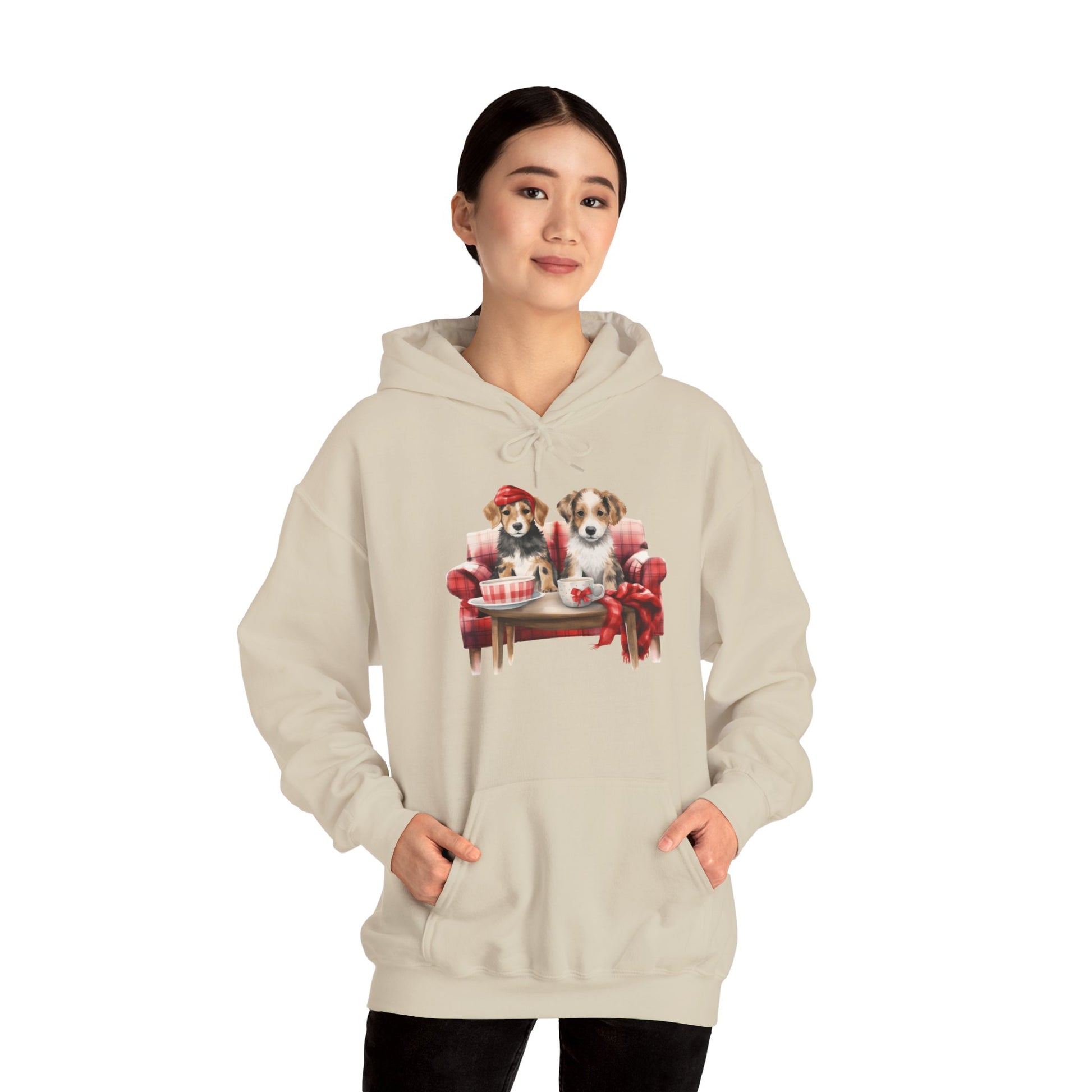 Christmas Hoodie - Festive Puppies on Sofa Design - Purrfect Pet Haven