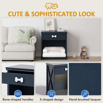 Vintage Farmhouse Small Table Pet Locker With Pet Bed and LED Lights - Purrfect Pet Haven