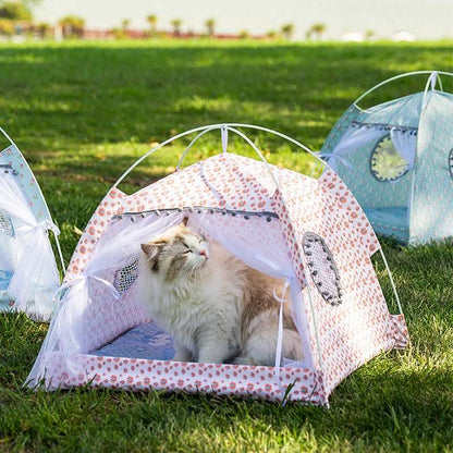 Portable Cat Tent Nest with Summer Bug Screen - Purrfect Pet Haven