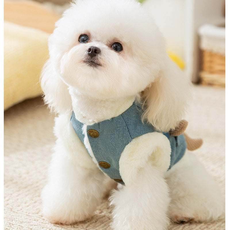 Teddy Bear Denim Vest - Dog Winter Coat with Plush Toy - Purrfect Pet Haven
