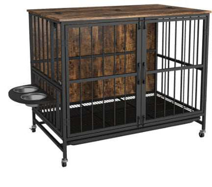 Multifunctional Furniture Crate Dog Cage with Removable Trays and Feeding Station - Purrfect Pet Haven