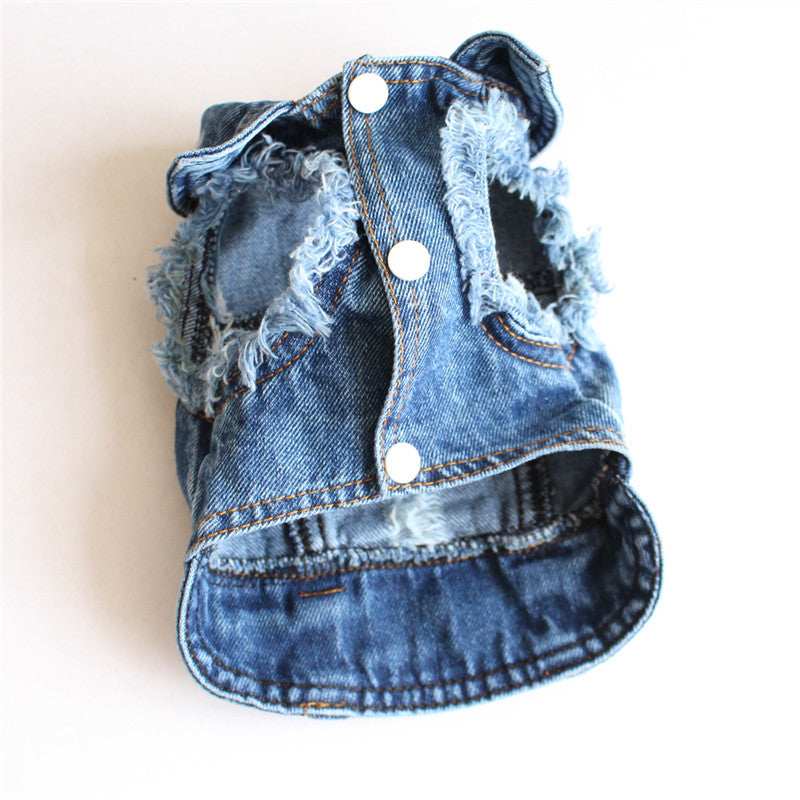 Ripped Fringe Denim Jacket - Full Size Pet Clothes - Purrfect Pet Haven