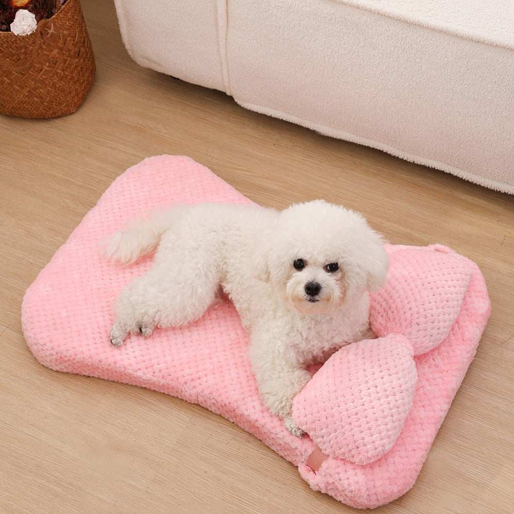 Soft Plush Calming Cushion Pet Bed Mat with Pillow - Fits Dogs Cats - Purrfect Pet Haven