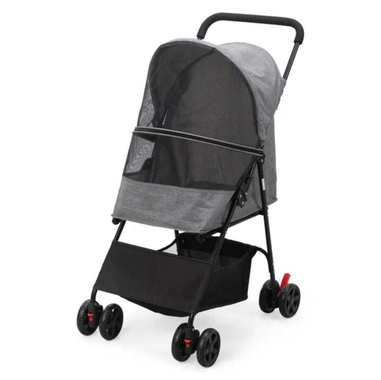Foldable Pet Stroller, Small Dog Cat Stroller With Storage Basket For Small Puppies, Gray And Black - Purrfect Pet Haven