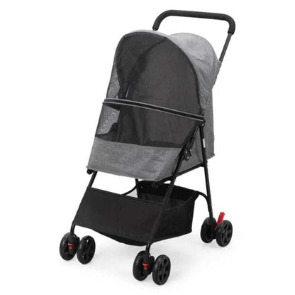 Foldable Pet Stroller, Small Dog Cat Stroller With Storage Basket For Small Puppies, Gray And Black - Purrfect Pet Haven