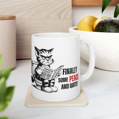 Funny Cat Ceramic Mug – "Finally Some Peace and Quiet!" – Perfect Gift for Cat Lovers - Purrfect Pet Haven