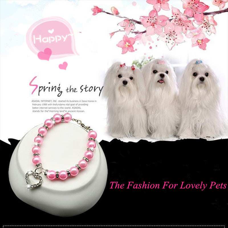 Pearl Necklace Pet Collar with Heart Decoration - Purrfect Pet Haven