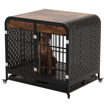 Heavy Duty 42 inch Wooden Table Top Wheeled Furniture Dog Crate - Purrfect Pet Haven