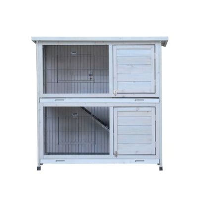 2-Story Rabbit Hutch - White with Removable Trays & Run - Purrfect Pet Haven