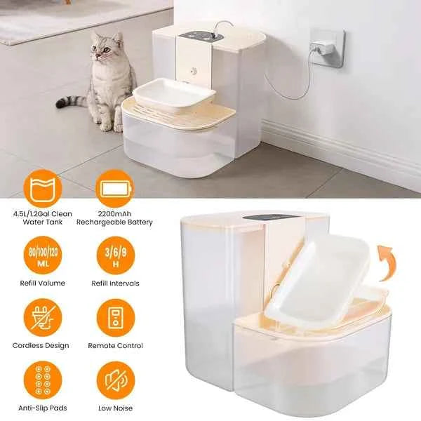 Pet Water Fountain Automatic - 4.5L Dual Tank Remote Control