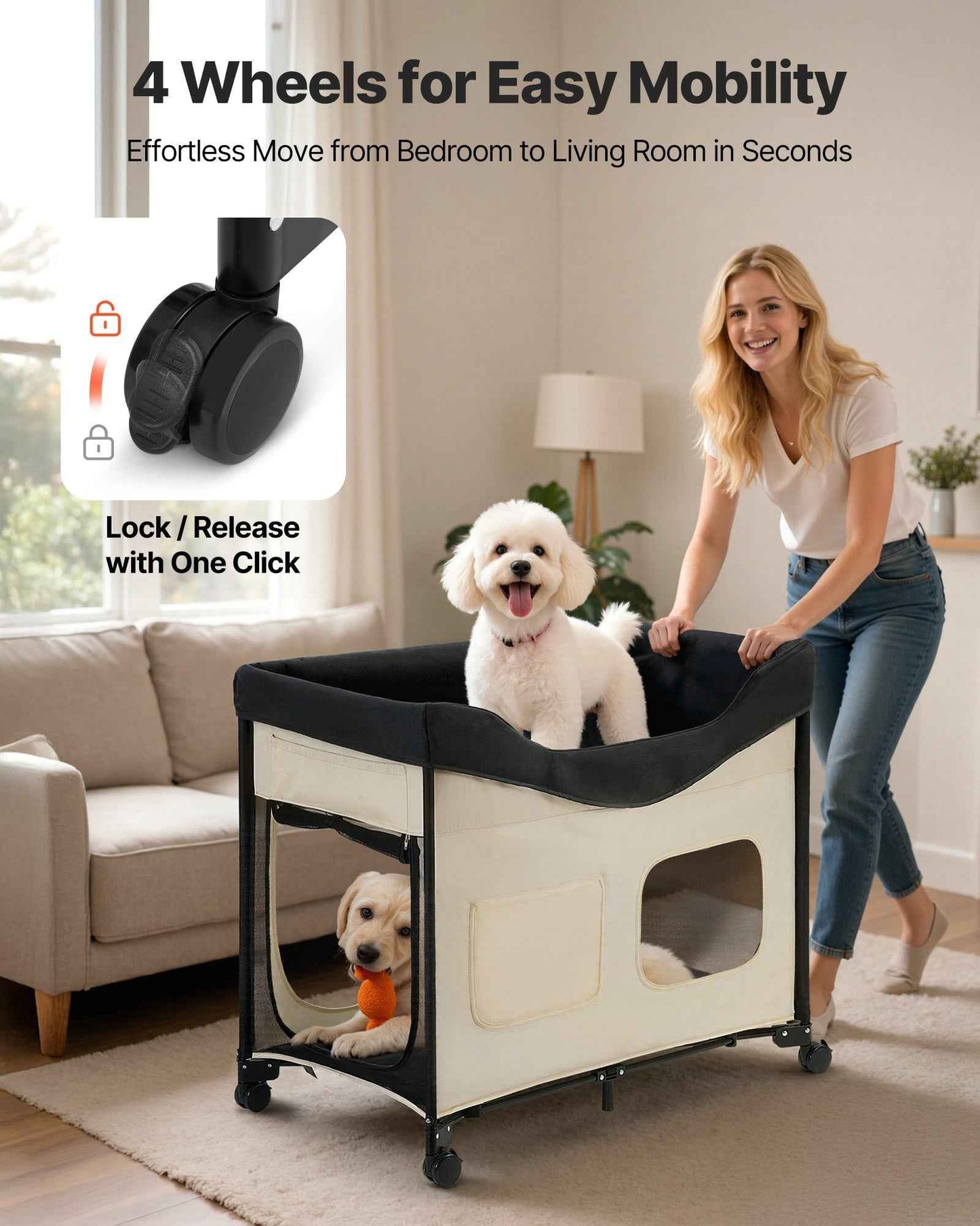 Elevated Lounge Pet Bed Foldable Bunk Dog Bed With Wheels & Side Bags L