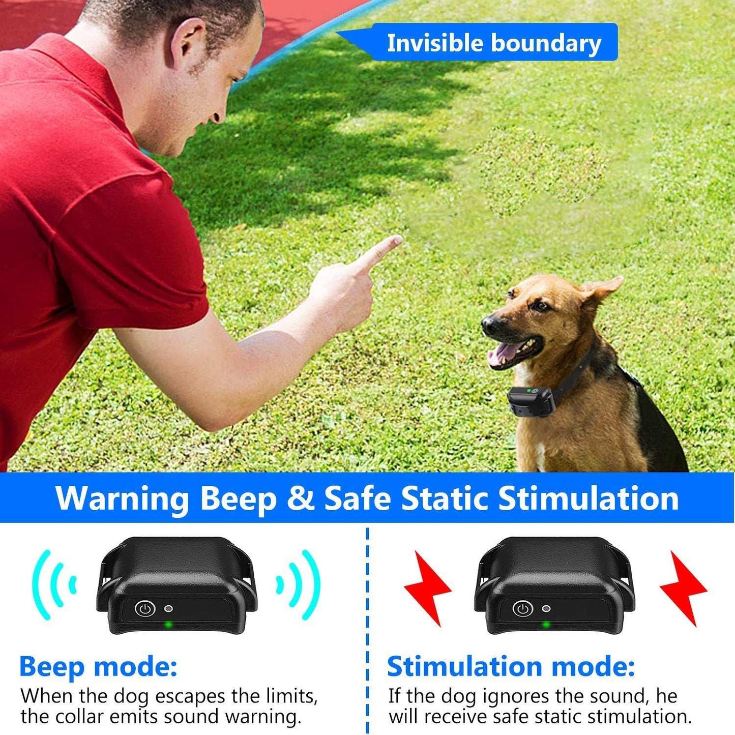 Wireless Electric Dog Fence Pet Shock Boundary Containment System Electric Training Collar For Small Medium Large Dogs - Purrfect Pet Haven