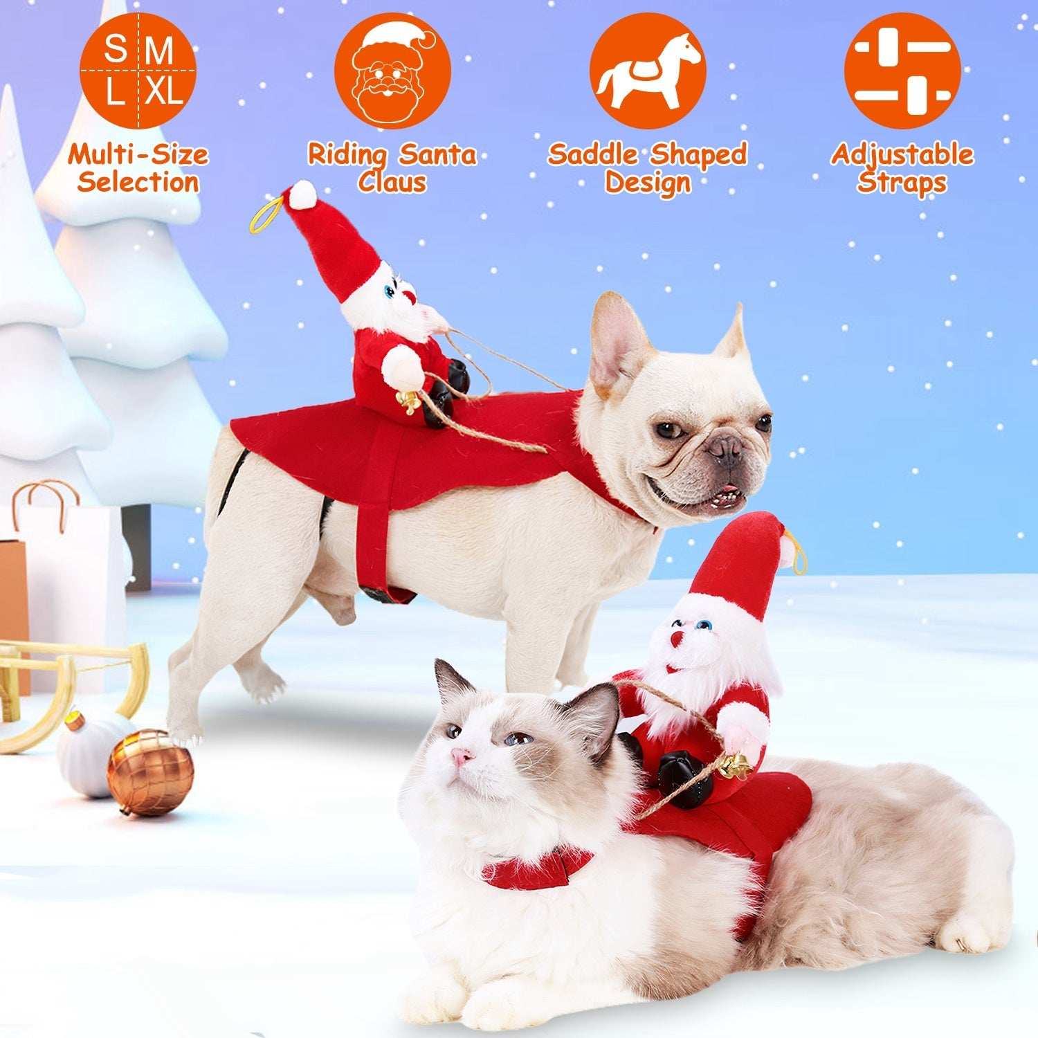 Christmas Santa Pet Outfit - Riding Style with Bell - Purrfect Pet Haven
