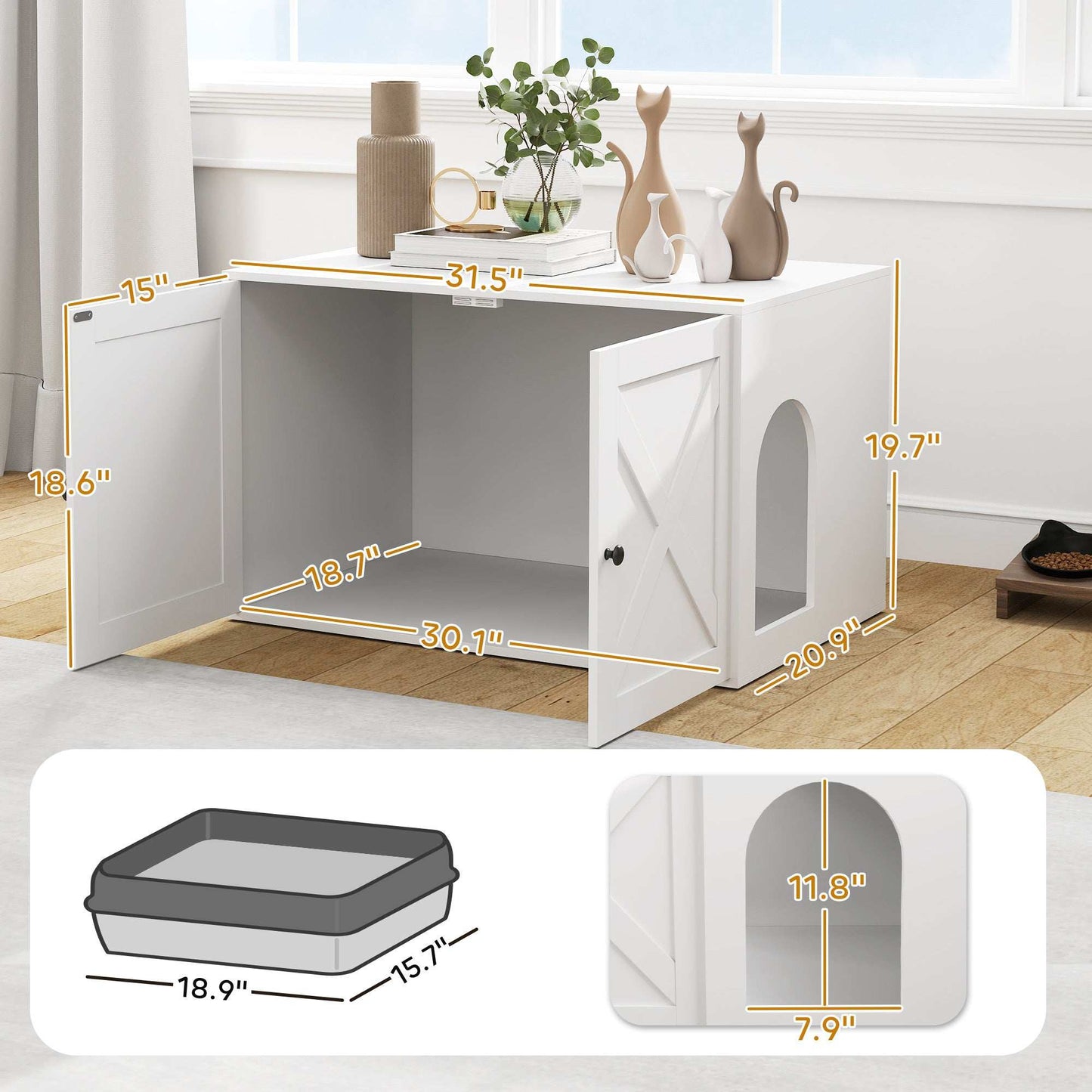 Cat Litter Box Enclosure with Barn Door - Hidden Cabinet - Purrfect Pet Haven