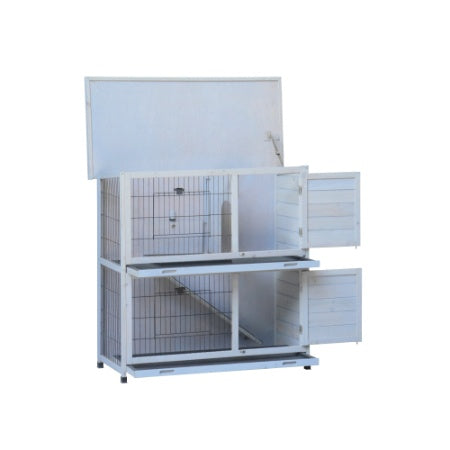 2-Story Rabbit Hutch - White with Removable Trays & Run - Purrfect Pet Haven