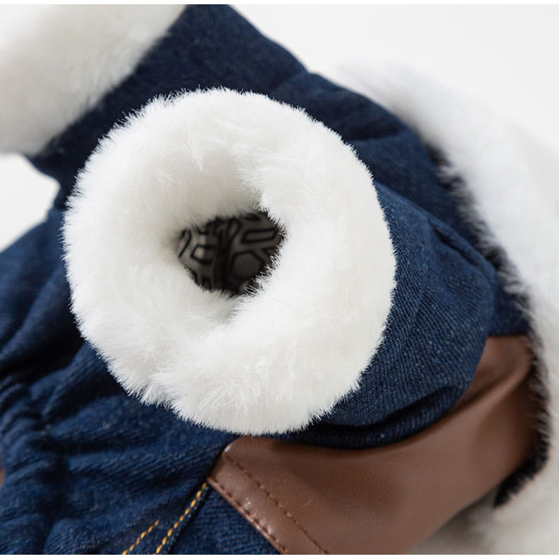 Retro Rebel Jacket - Denim Pet Coat with Fur - Purrfect Pet Haven