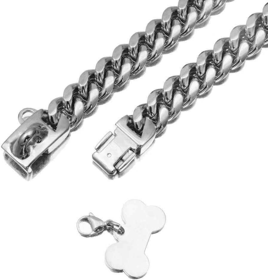 Stainless Steel Cuban Chain Lock Buckle Gold Silver Black Pet Dog Collar - Purrfect Pet Haven