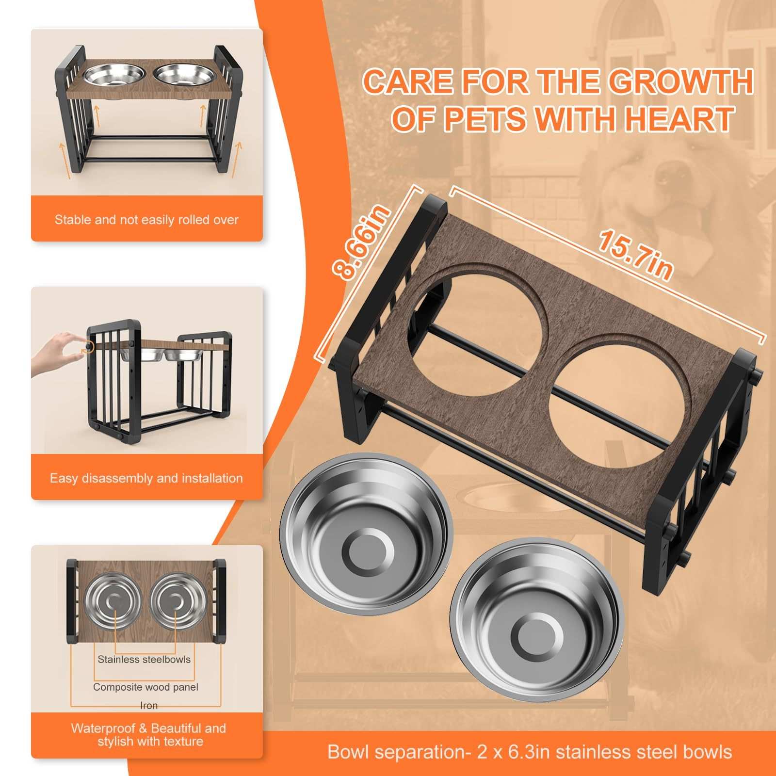H-shaped Iron Frame 3 Height Elevated Dog Bowl - Purrfect Pet Haven