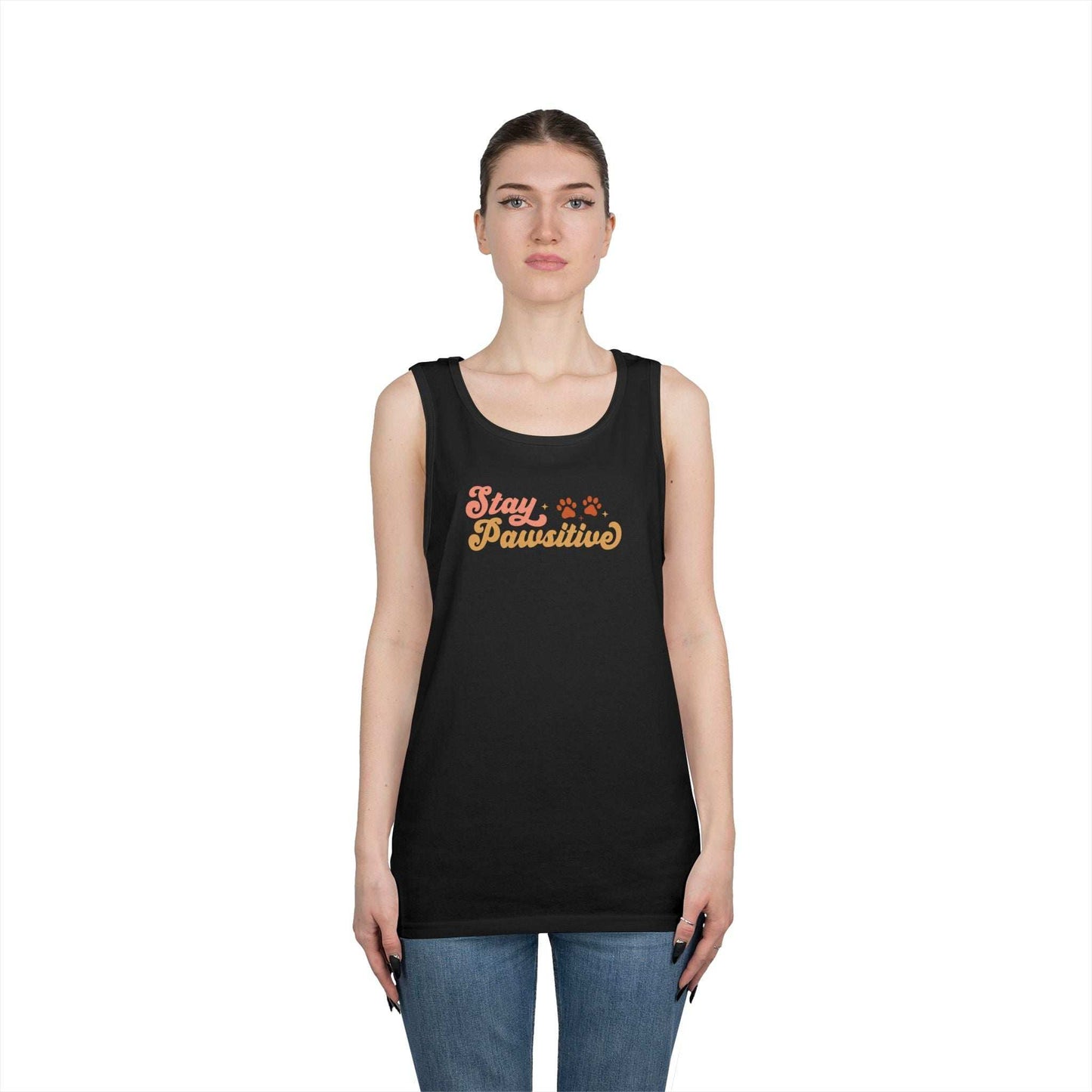 Cute Pet Lover Tank Top, Stay Pawsitive Tank, Funny Dog Lover Shirt - Purrfect Pet Haven