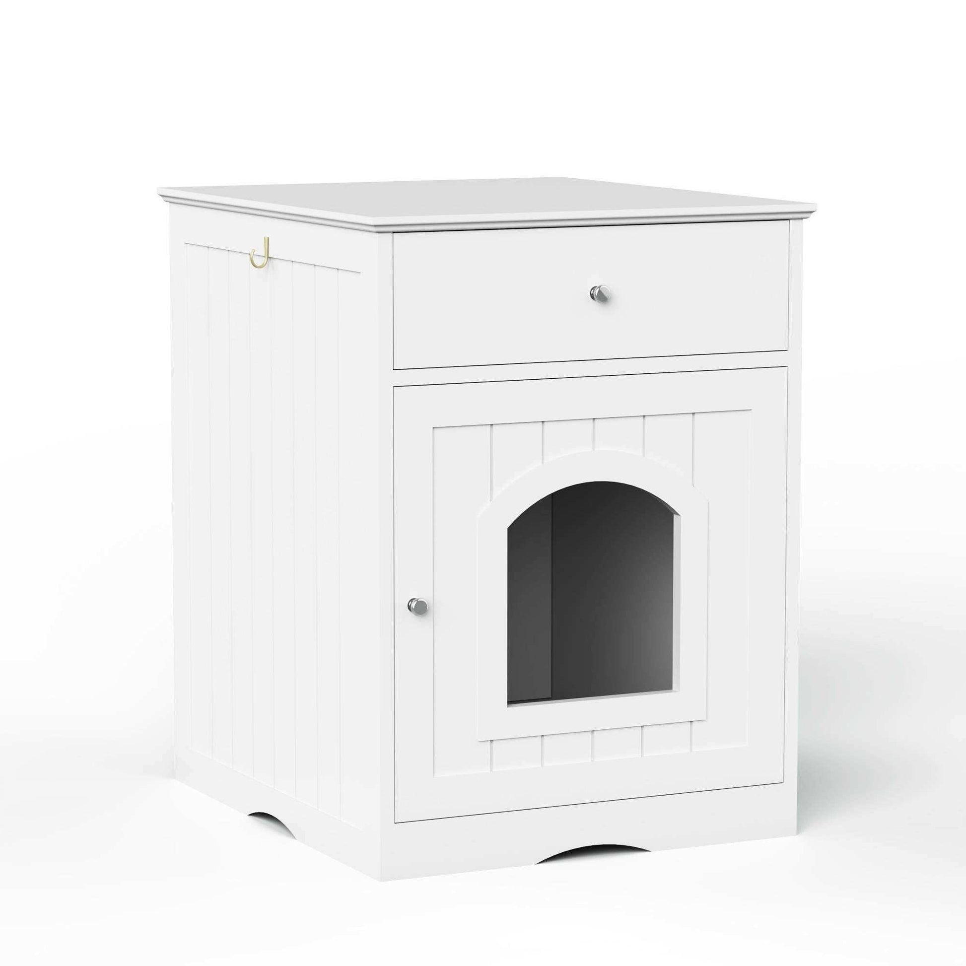 Wooden Pet House Cat Litter Box Enclosure With Drawer Side Table Cat Home Nightstand - Purrfect Pet Haven