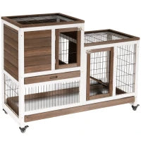 Rabbit Hutch - Elevated Wooden Cage with Wheels & Run - Purrfect Pet Haven