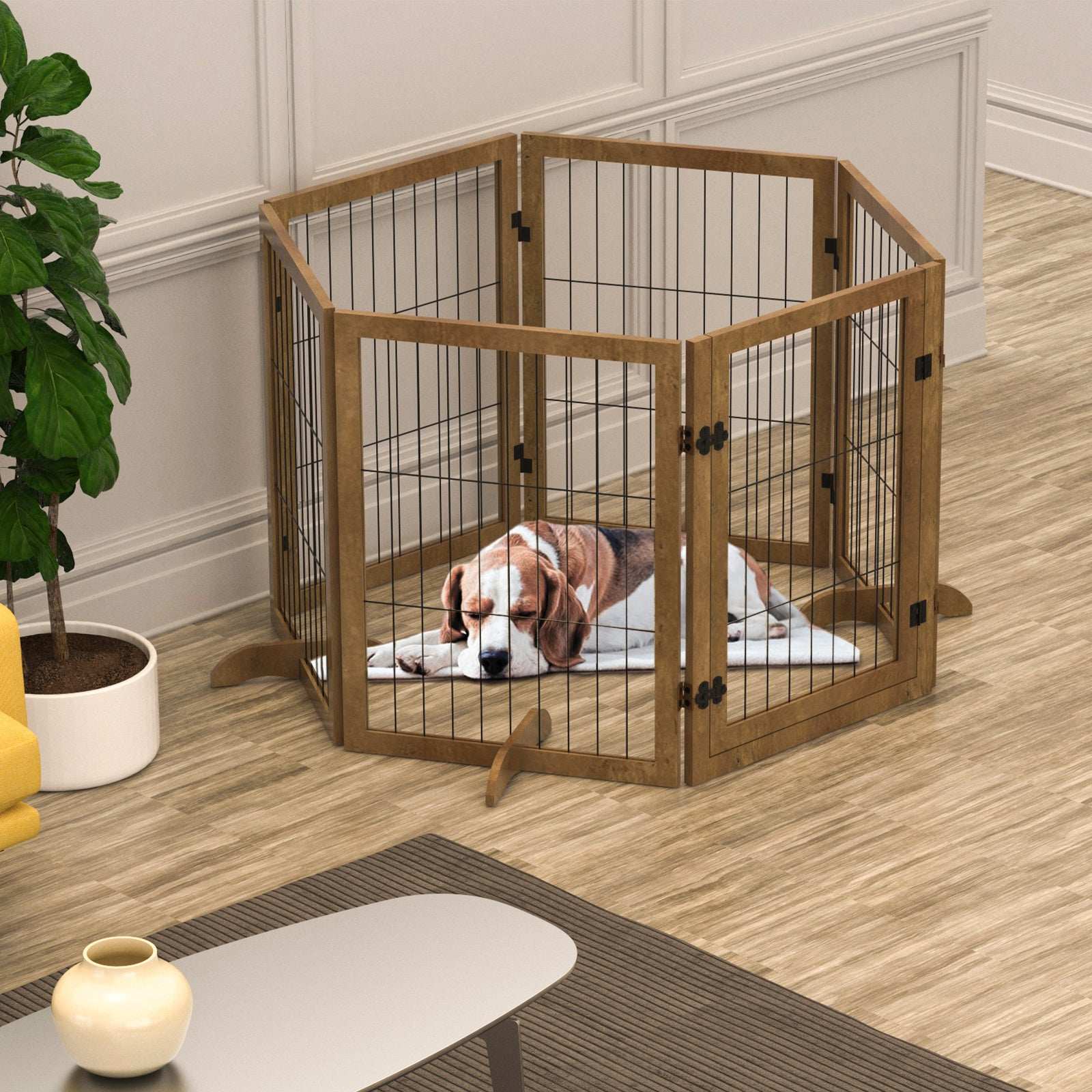 Dog Gate with Door - 6 Panel Pet Fence Barrier 144 Inch - Purrfect Pet Haven