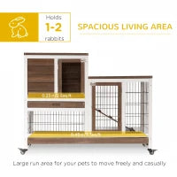 Rabbit Hutch - Elevated Wooden Cage with Wheels & Run - Purrfect Pet Haven