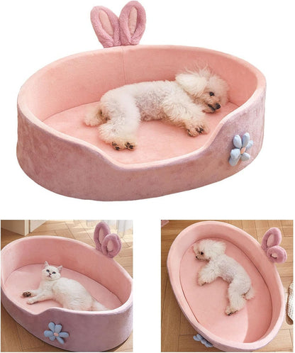 Pink Princess Pet Bed - Rabbit Ear Calming Cushion - Purrfect Pet Haven