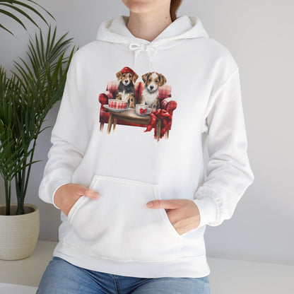 Christmas Hoodie - Festive Puppies on Sofa Design - Purrfect Pet Haven