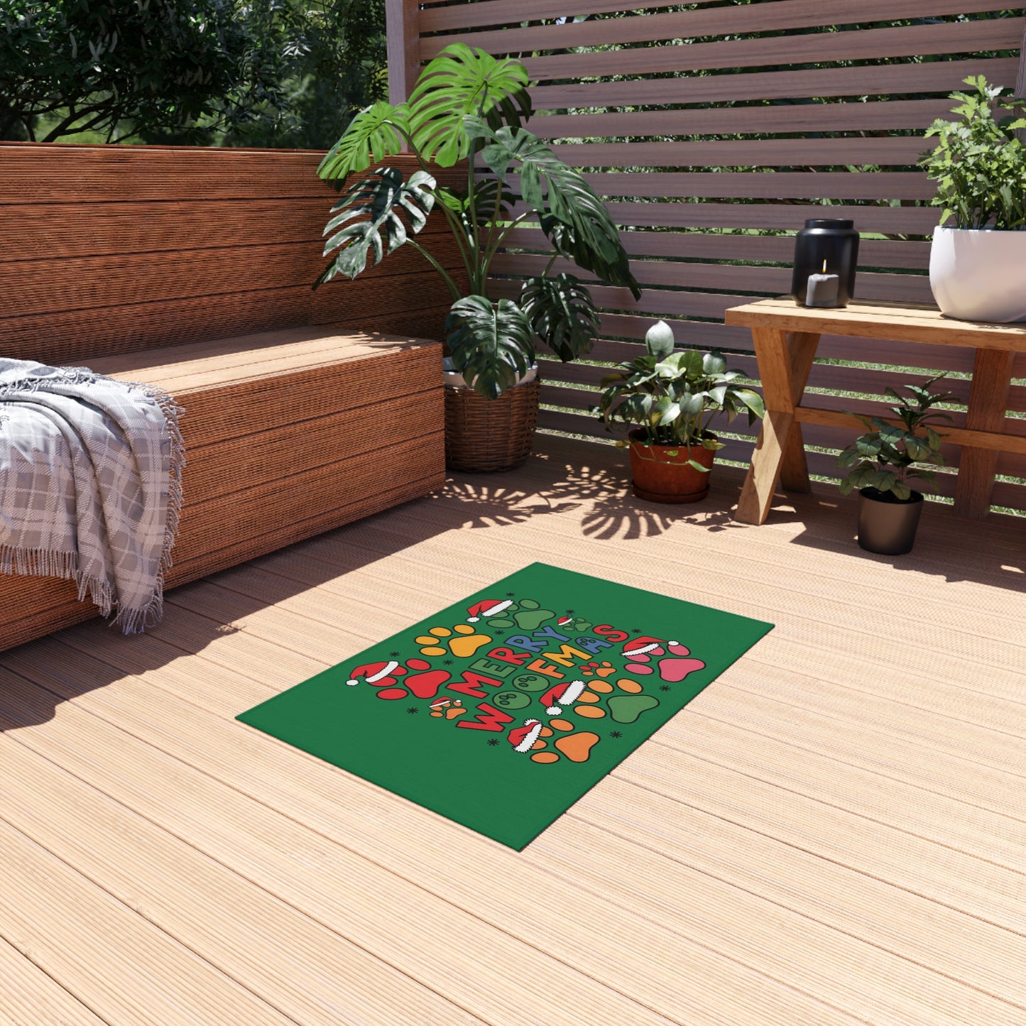Merry Woofmas Outdoor Rug — Festive Paw Print Christmas Doormat - Purrfect Pet Haven