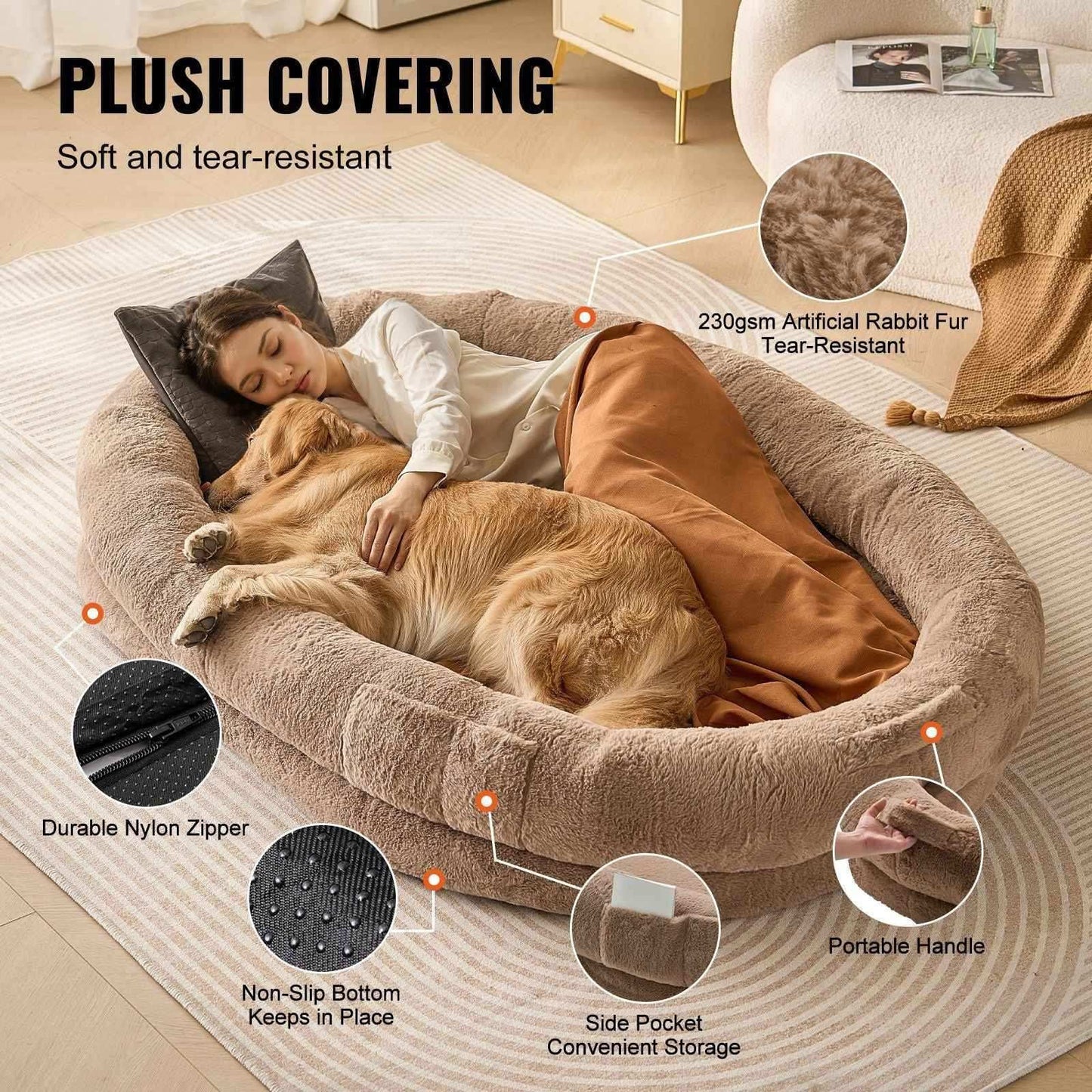 Giant Human Dog Bed - 72" Washable for Adults & Large Dogs - Purrfect Pet Haven