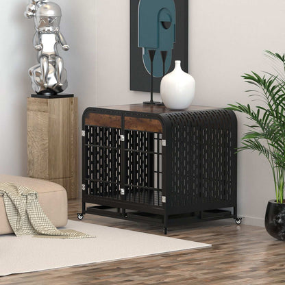 Heavy Duty 42 inch Wooden Table Top Wheeled Furniture Dog Crate - Purrfect Pet Haven