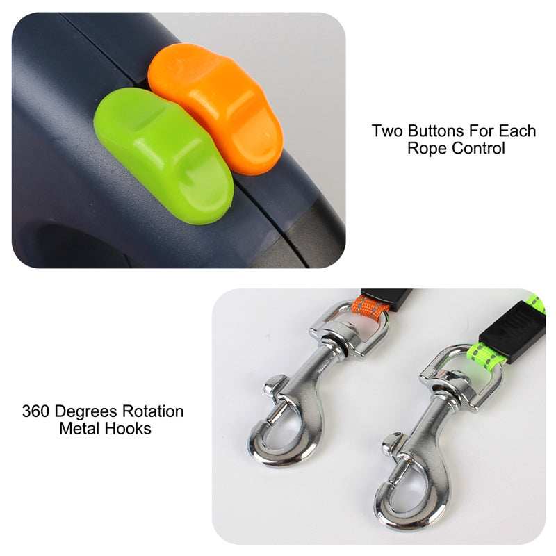 Reflective Swivel Dual Pet Retractable Dog Leash For Small Dogs with Light and Bag Holder - Purrfect Pet Haven