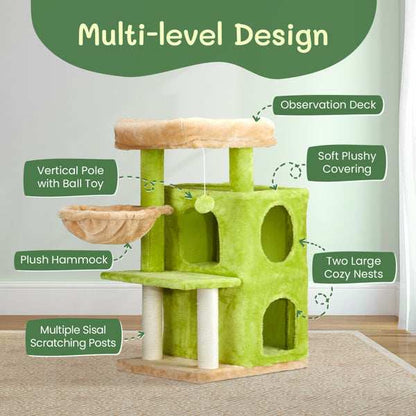 3-inch Yellow-green Speaker-shaped Double-layer Cat House  Hammock Cat Bed - Purrfect Pet Haven