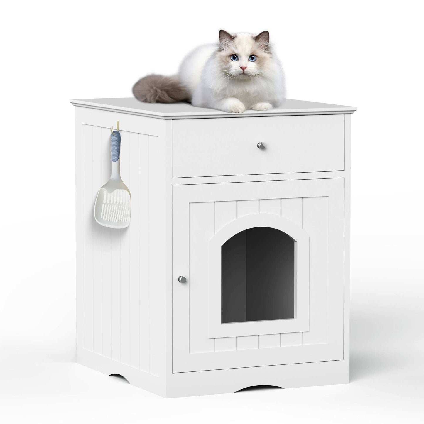 Wooden Pet House Cat Litter Box Enclosure With Drawer Side Table Cat Home Nightstand - Purrfect Pet Haven