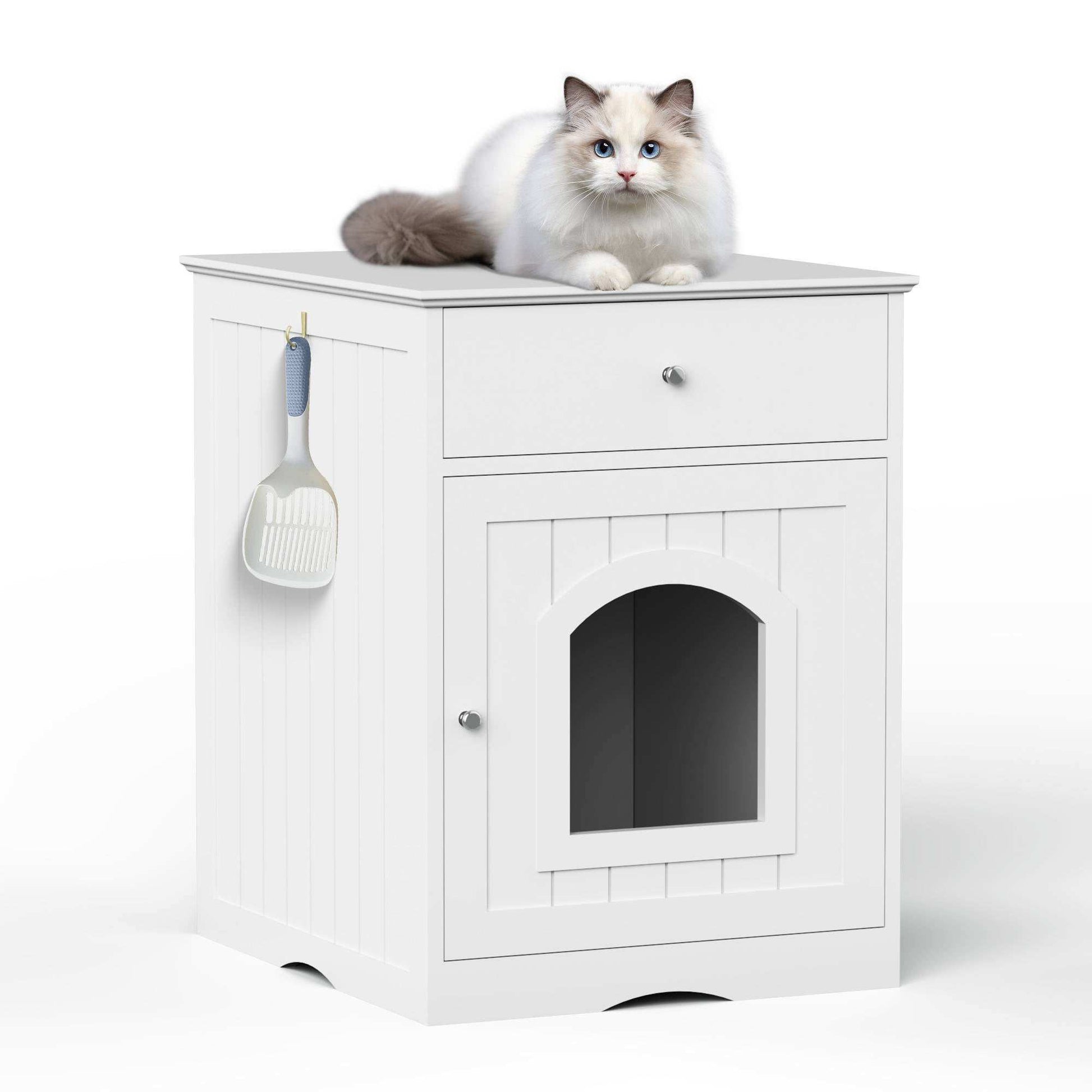 Wooden Pet House Cat Litter Box Enclosure With Drawer Side Table Cat Home Nightstand - Purrfect Pet Haven